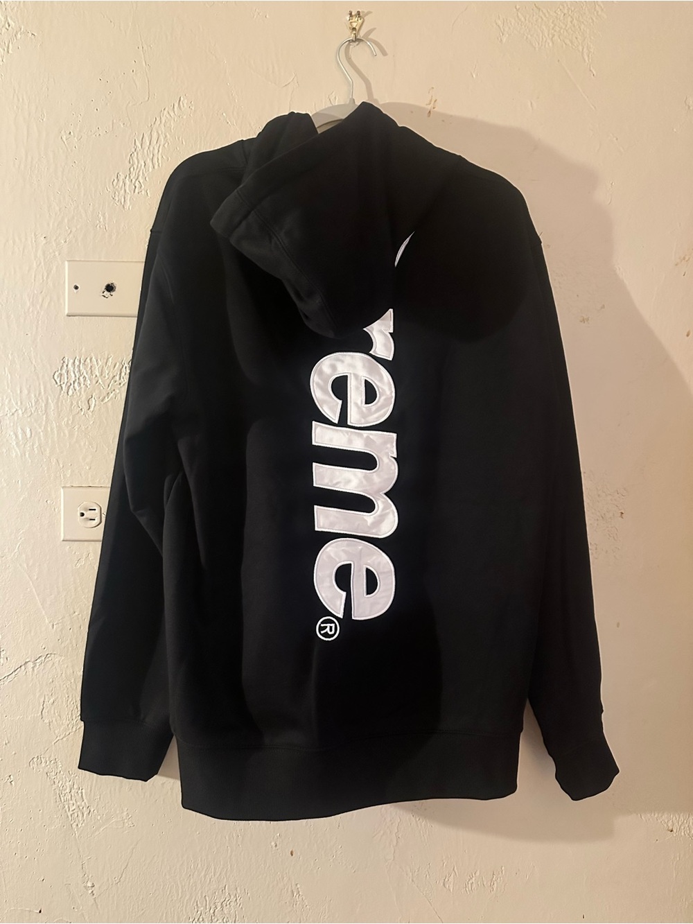 Supreme Black Crewneck Hoodie with Vertical White Logo